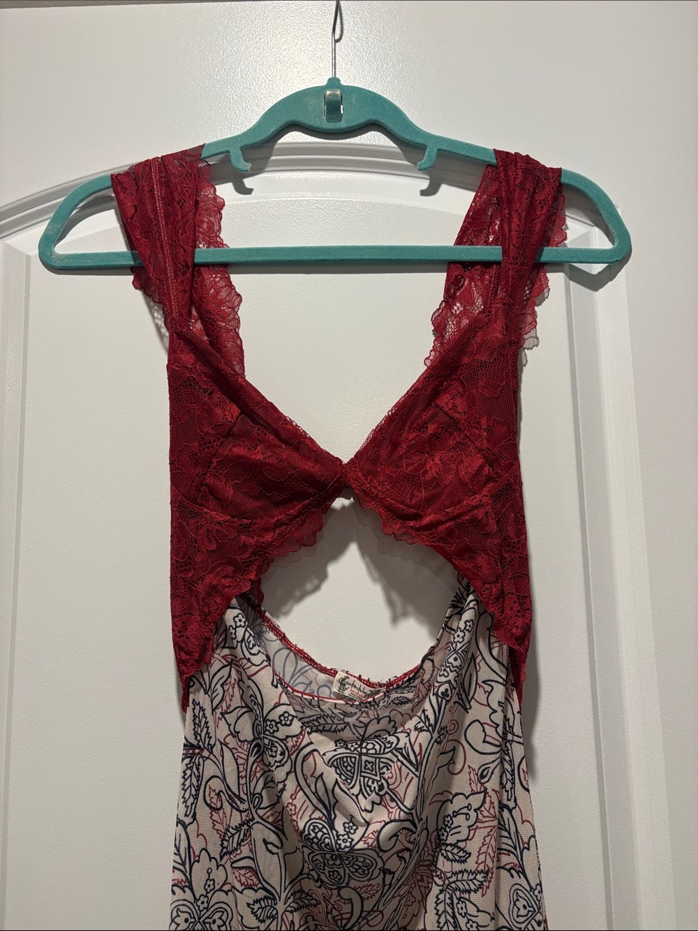 Free People Red suddenly fine Lace-Trim Floral sheer Slip Dress - Picture 2 of 9
